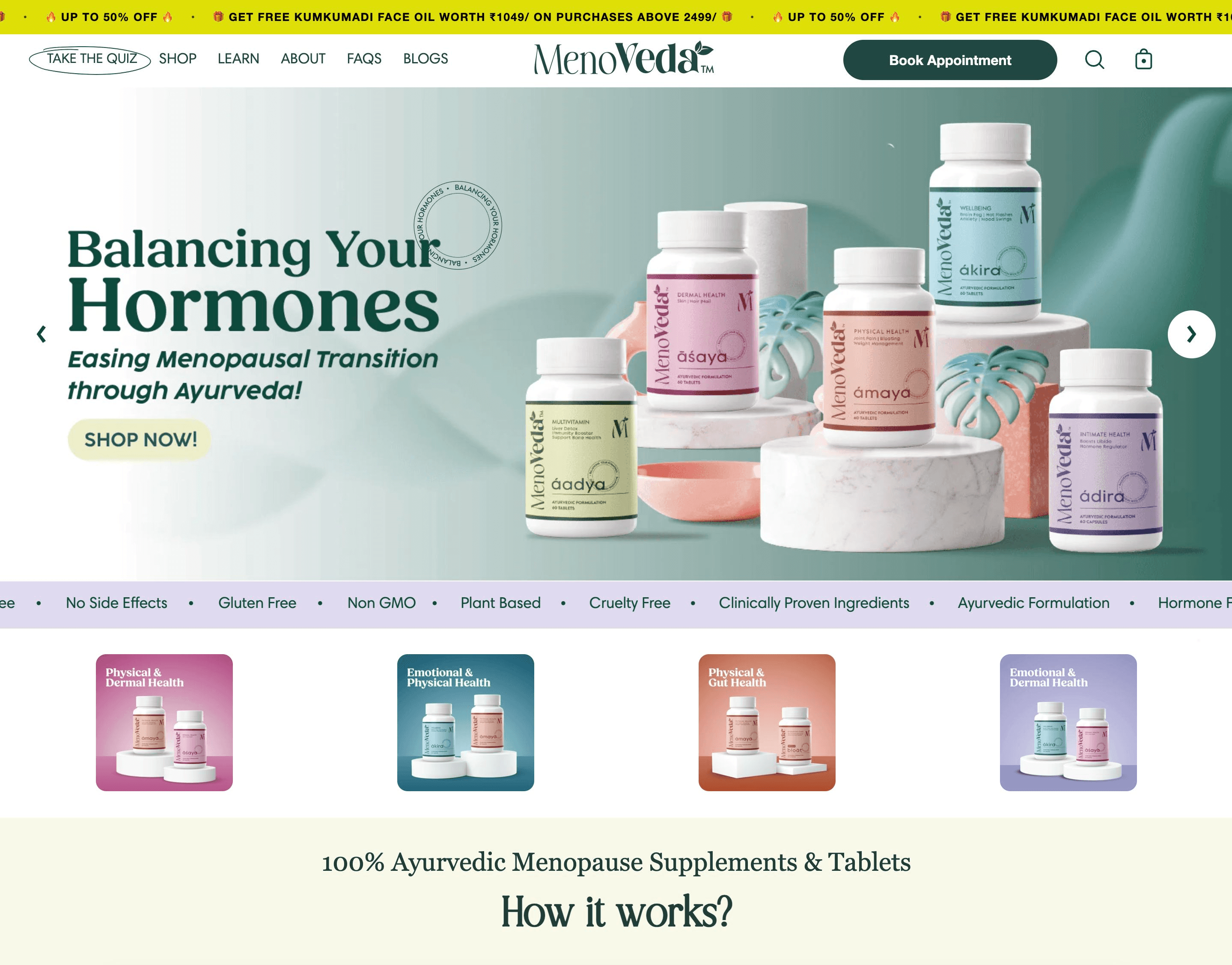 Menoveda storefront hero section screenshot