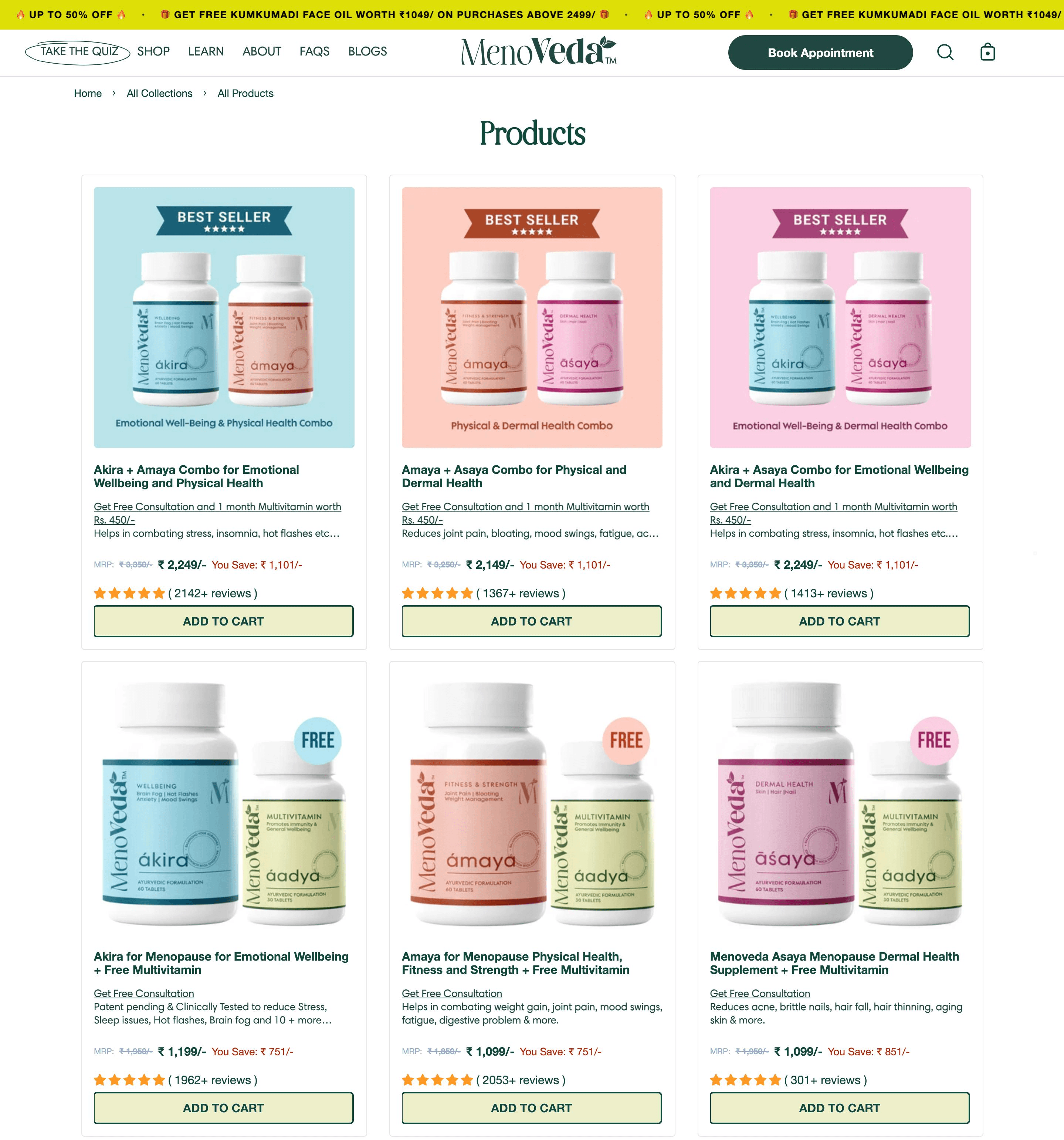 Menoveda products listing screenshot