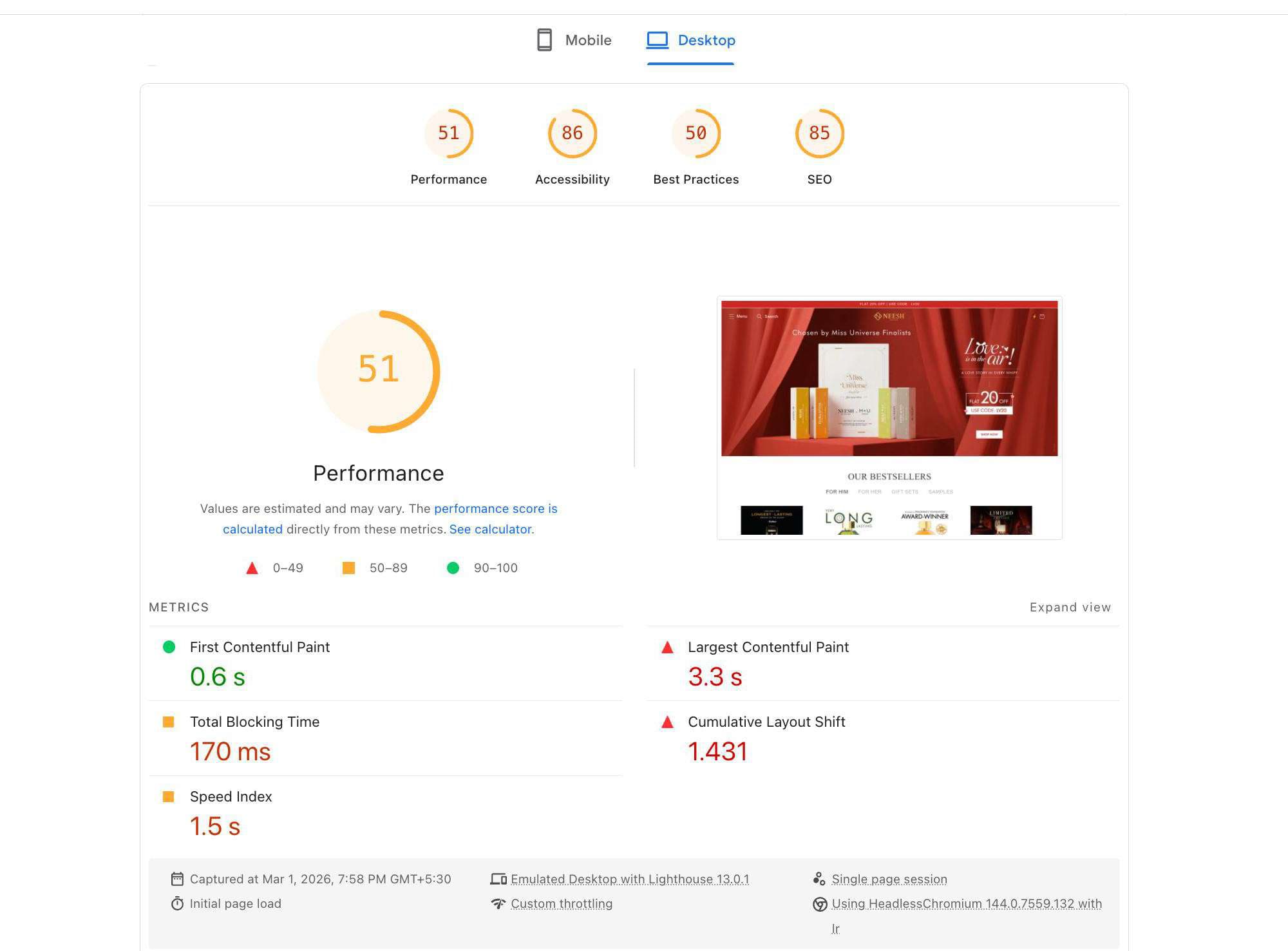 PageSpeed before